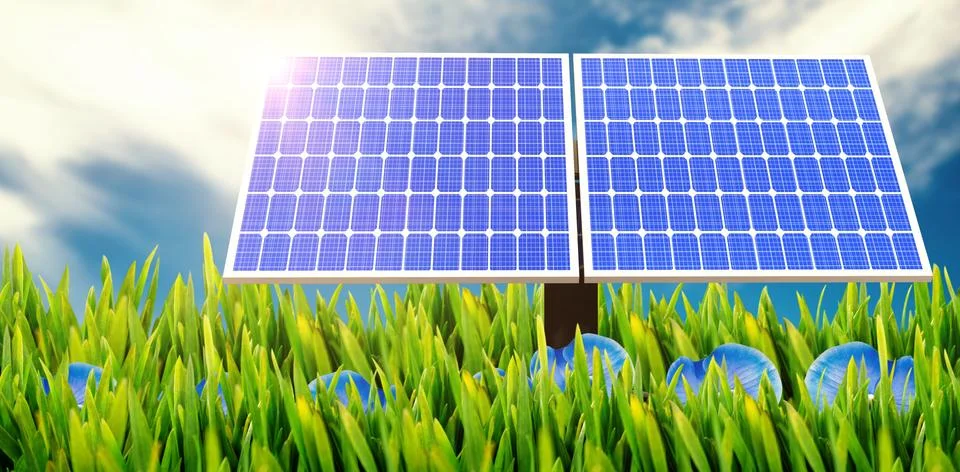 Digital composite of 3d solar panel Stock Illustration