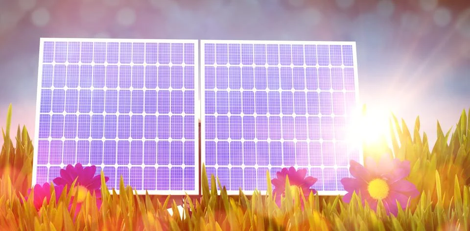 Digital composite of 3d solar panel Stock Illustration