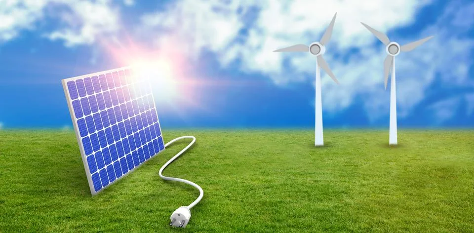Digital composite of 3d solar panel Stock Illustration