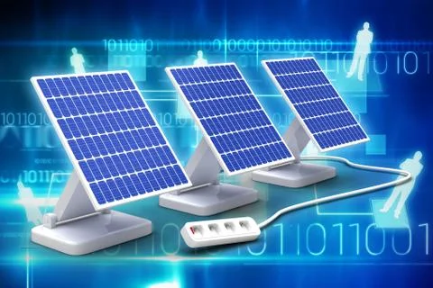 Digital composite of 3d solar panel 스톡 일러스트