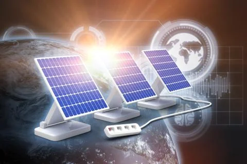 Digital composite of 3d solar panel 스톡 일러스트