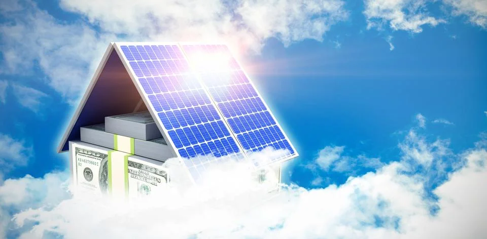 Digital composite of 3d solar panel Stock Illustration