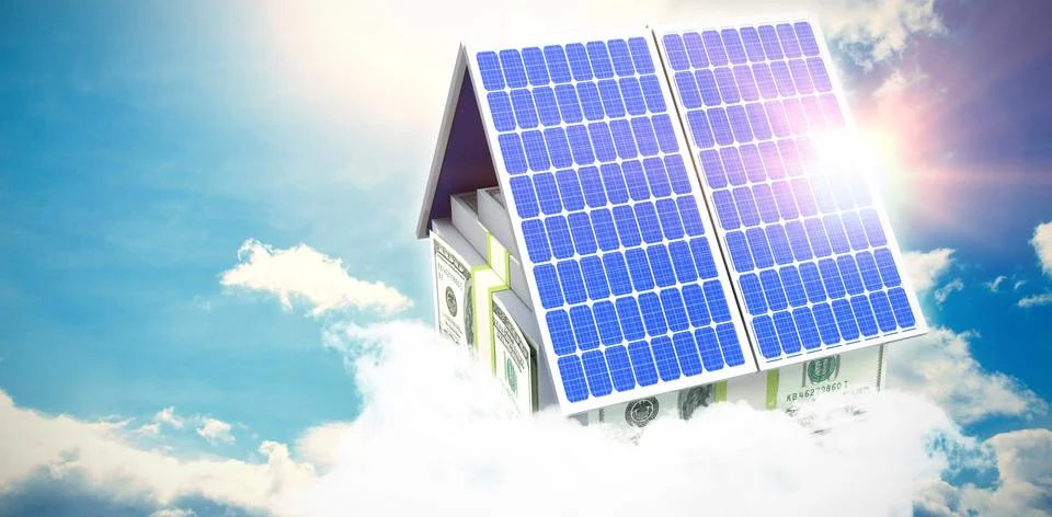 Digital composite of 3d solar panel Stock Illustration
