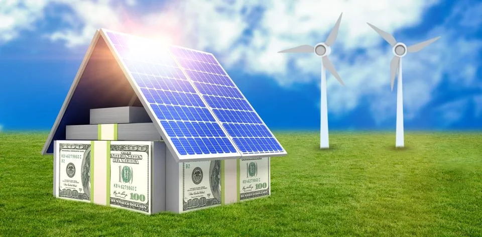 Digital composite of 3d solar panel Stock Illustration
