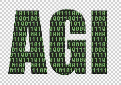 Digital composite AGI with an overlay of binary code in the green lettering o Illustrazione stock