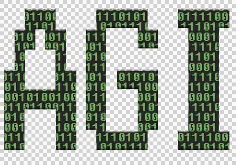 Digital composite AGI with an overlay of binary code in the green lettering o Illustrazione stock