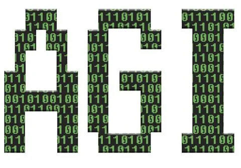   Digital composite AGI with an overlay of binary code in the green letter... Stock Photos