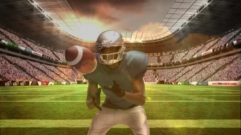 Digital composite of American football players in stadium tackle Stock Footage