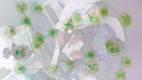 Digital composite animation shows doctors in a meeting with global science Video stock 312470387