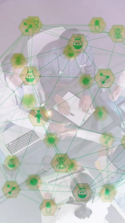 Digital composite animation shows doctors in a meeting with global science Video stock 324020737