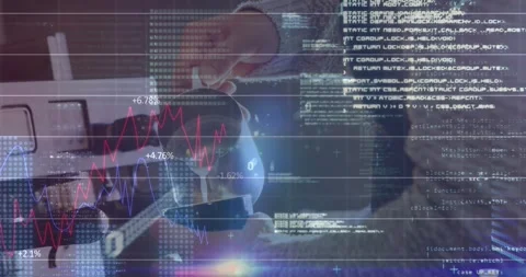 Digital composite blends coding and barista skills, merging finance and Stock Footage 326889350