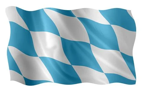 Digital composite. ..Blue and white flag of Bavaria with a wave and a materia Stock Illustration