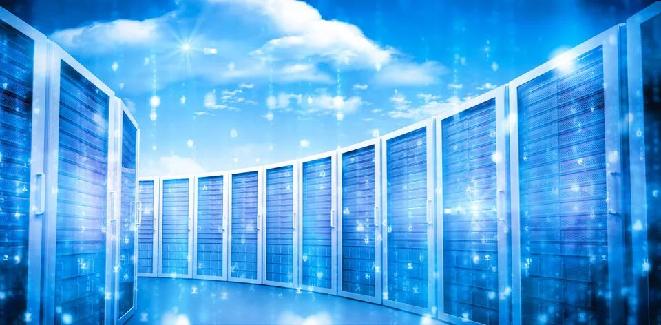Digital composite of blue network server Stock Photos
