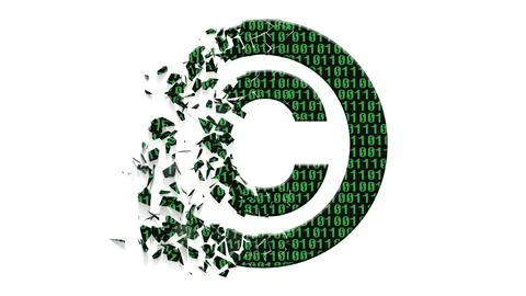 Digital composite. ..Copyright symbol with binary code overlay in green colla イラスト素材