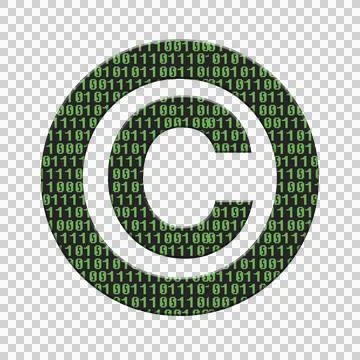 Digital composite. ..Copyright symbol with binary code overlay in green. .PNG Illustrazione stock