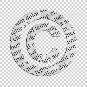 Digital composite. ..Copyright symbol with an overlay of Newsprint / book pri Stock Illustration