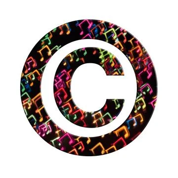 Digital composite. ..Copyright symbol with an overlay of bokeh musical notes. Stock Illustration