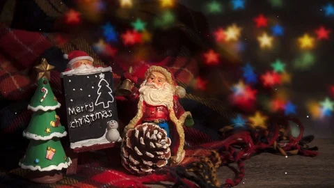 Digital composite of Falling snow with Christmas Santa decoration Stock Footage 119806032