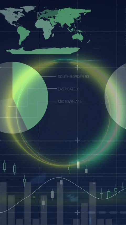 Digital composite of financial charts with animated processing circle adds Stock Footage 343887800