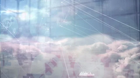 Digital composite graph connects elements in an empty office 3D illustration. Stock Footage 329420979