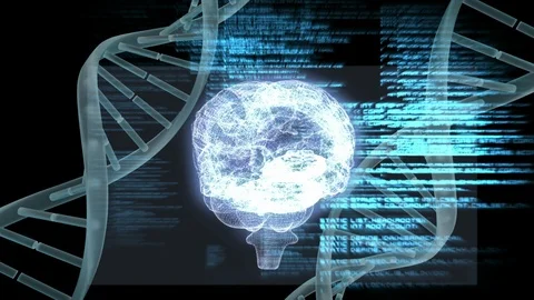 Digital composite of human brain and DNA helix Stock Footage 107651753