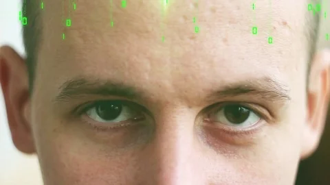 Digital composite of human face with green numbers Stock Footage 69858316