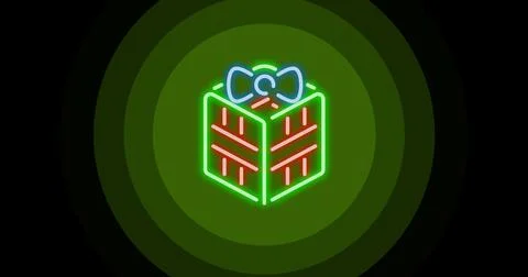 Digital composite of illuminated christmas present on green circular pattern Stock Illustration