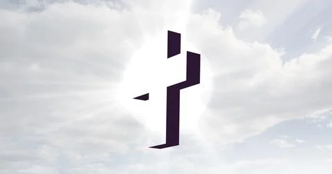 Digital composite image of back lit cross against sky with clouds Stock Illustration