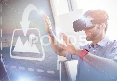 Digital composite image of businessman using virtual reality device in the Modello PSD