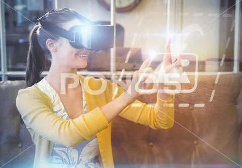 Digital composite image of businesswoman using a virtual reality device at Modello PSD