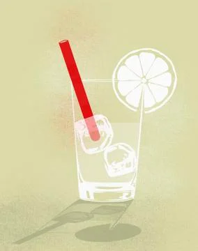 Digital composite image of cold drink against yellow background 스톡 일러스트