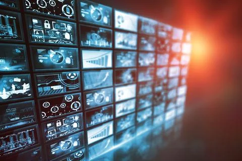 Digital composite image of device screens Stock Illustration