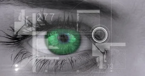 Digital composite image of eye interface 스톡 사진