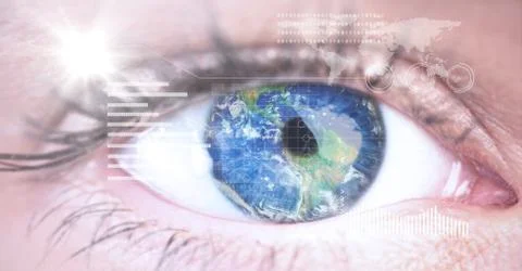 Digital composite image of eye interface Foto stock