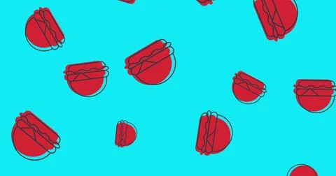 Digital composite image of falling red american hamburger sandwiches against Stock Illustration