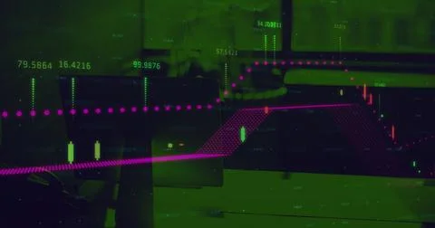 Digital composite image of financial data processing against empty office Stock Illustration