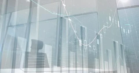 Digital composite image of financial data processing against empty office 库存照片