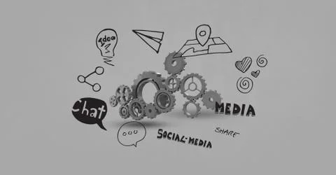 Digital composite image of gears with icons and text イラスト素材