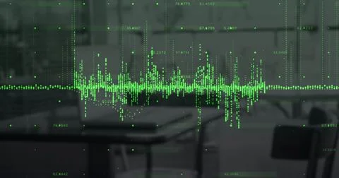 Digital composite image of green graphs over financial data processing against Stock Photos