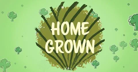 Digital composite image of home grown text on cabbage leaf amidst broccoli Stock Illustration