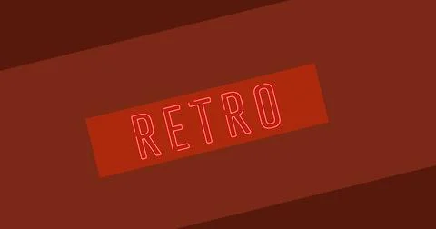 Digital composite image of illuminated neon retro text on red background 스톡 일러스트