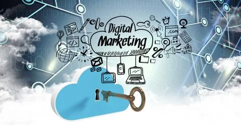 Digital composite image of key and cloud with digital marketing options イラスト素材