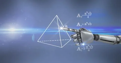 Digital composite image of robot hand touching math diagram Illustrazione stock