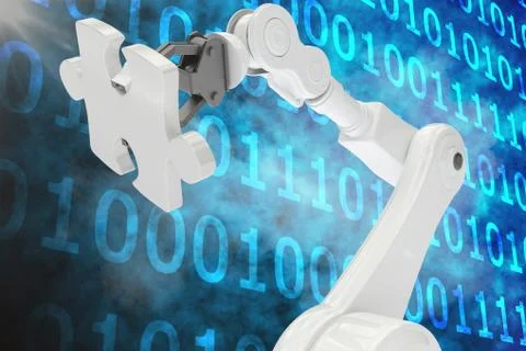Digital composite image of robot with jigsaw piece 3d 스톡 일러스트