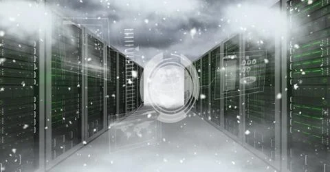 Digital composite image of servers and clouds Stock Illustration
