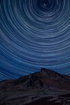 Digital composite image of star trails around Polaris with Epic Peak District Stock Photos