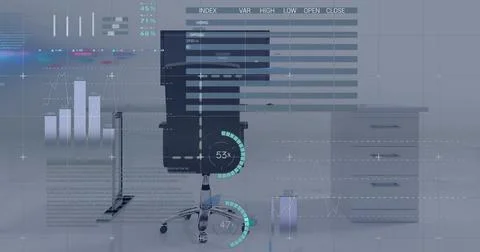Digital composite image of statistical and financial data processing against Stockfoto's