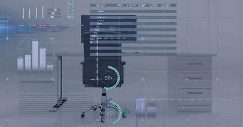 Digital composite image of statistical and financial data processing against 库存照片