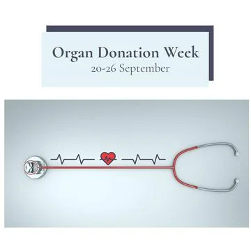 Digital composite image of stethoscope, pulse trace with organ donation week Illustrazione stock