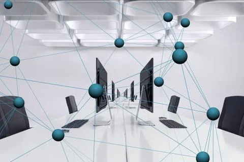 Digital composite image of tech graphic in office Foto stock